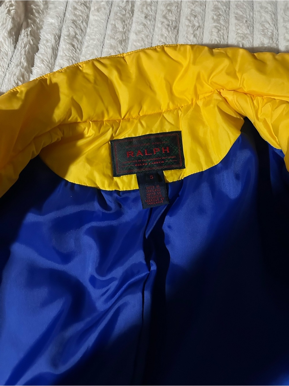 Ralph Lauren Yellow Puffer Jacket with Blue Trim - Picture 3 of 4